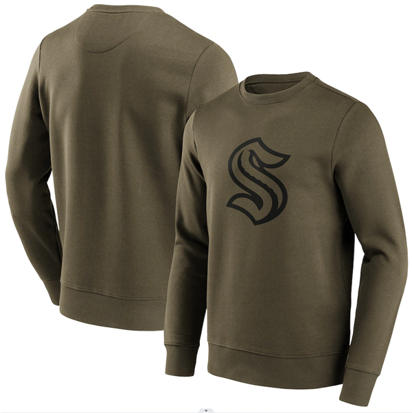 Men's Seattle Kraken Khaki Iconic Preferred Logo Graphic Crew Sweatshirt Men's Seattle Kraken Khaki Iconic Preferred Logo Graphic Crew Sweatshirt